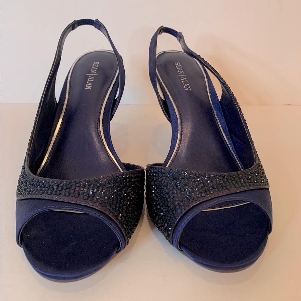 Sean Alan Blue Satin Slingback Heels with Open Toe